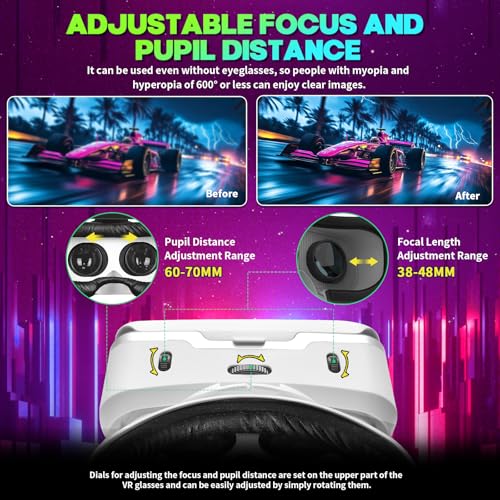 VR Headset with Bluetooth Controller, Aspheric HD Lens, Adjustable Focus & IPD K3354