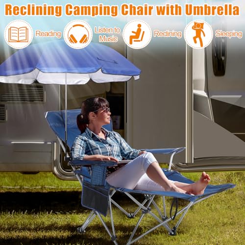 Folding Reclining Camping Chair with Umbrella and Foot Rest Z815