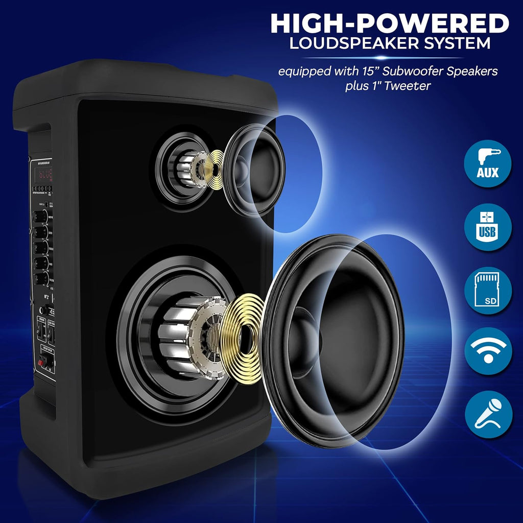 500W 15” Rechargeable Portable Bluetooth PA Speaker F299