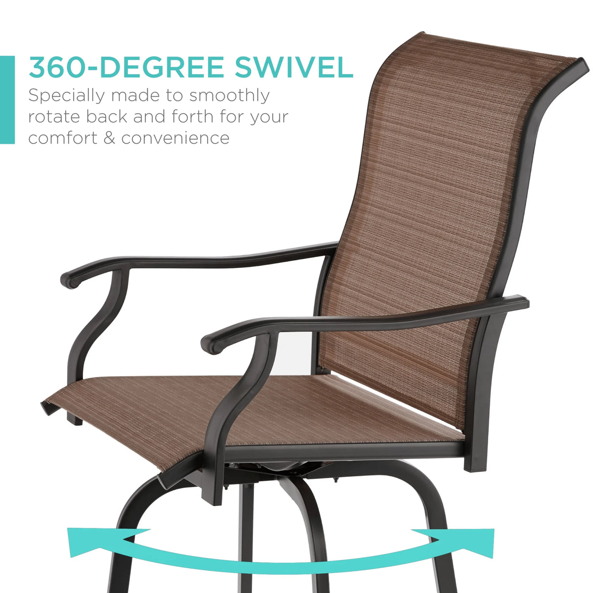 Set of 2 Outdoor Swivel Bar Stools with 360 Rotation Mesh - Brown Q6012