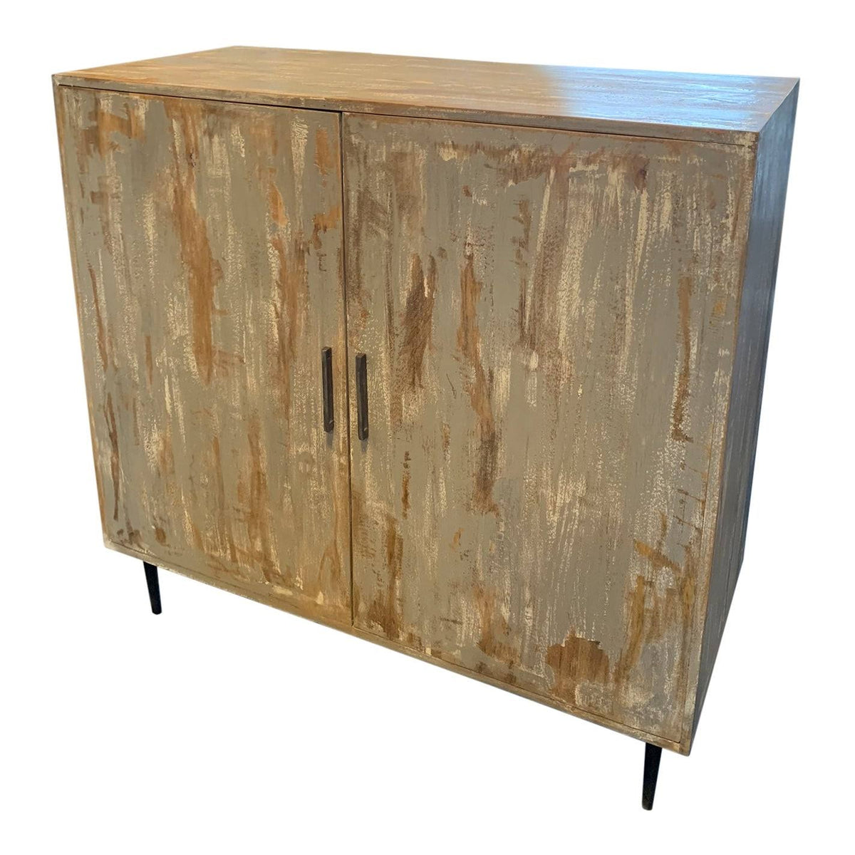 2 Door Mango Wood Cabinet Grey Finish H6846
