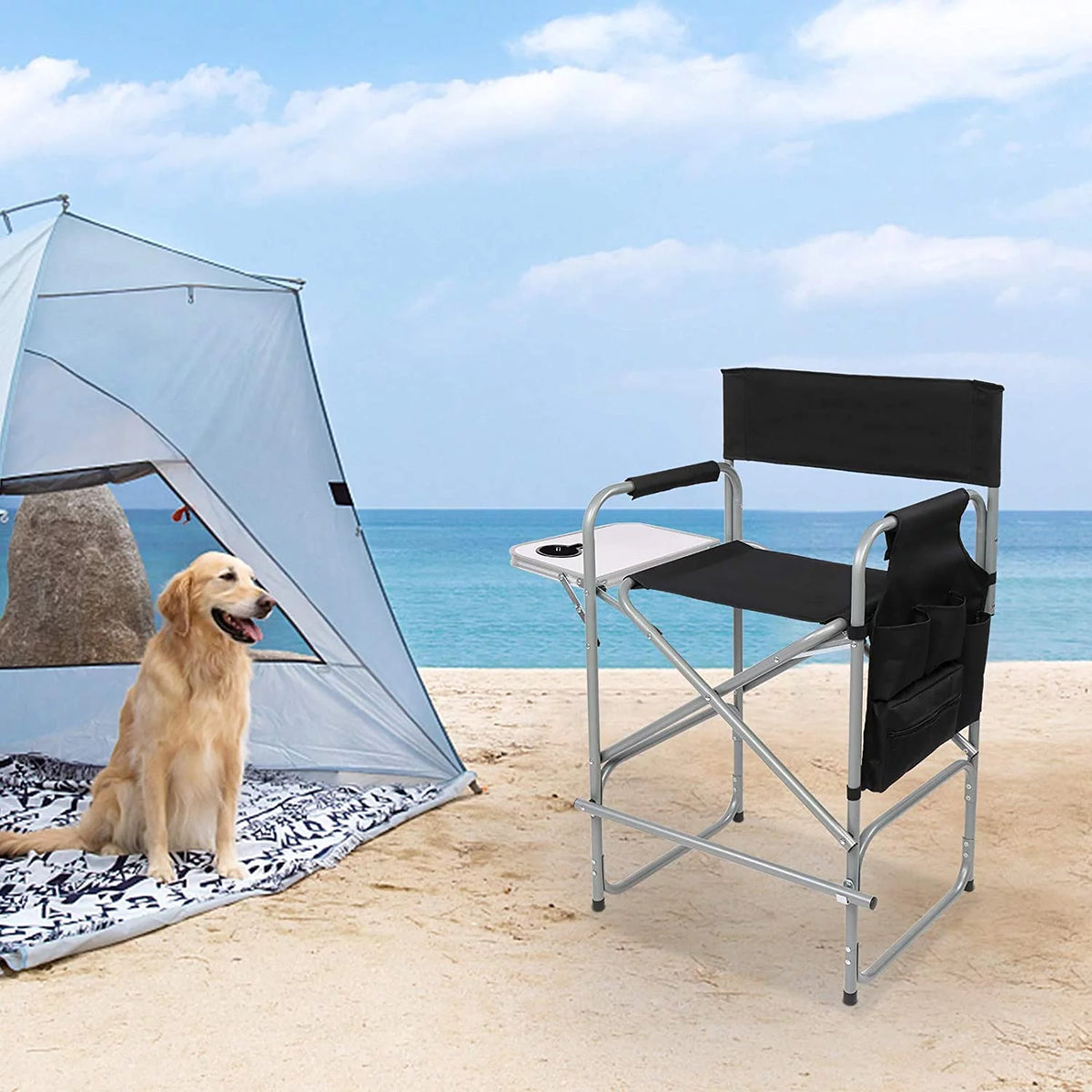 26" Tall Folding Directors Chair with Side Table T1262