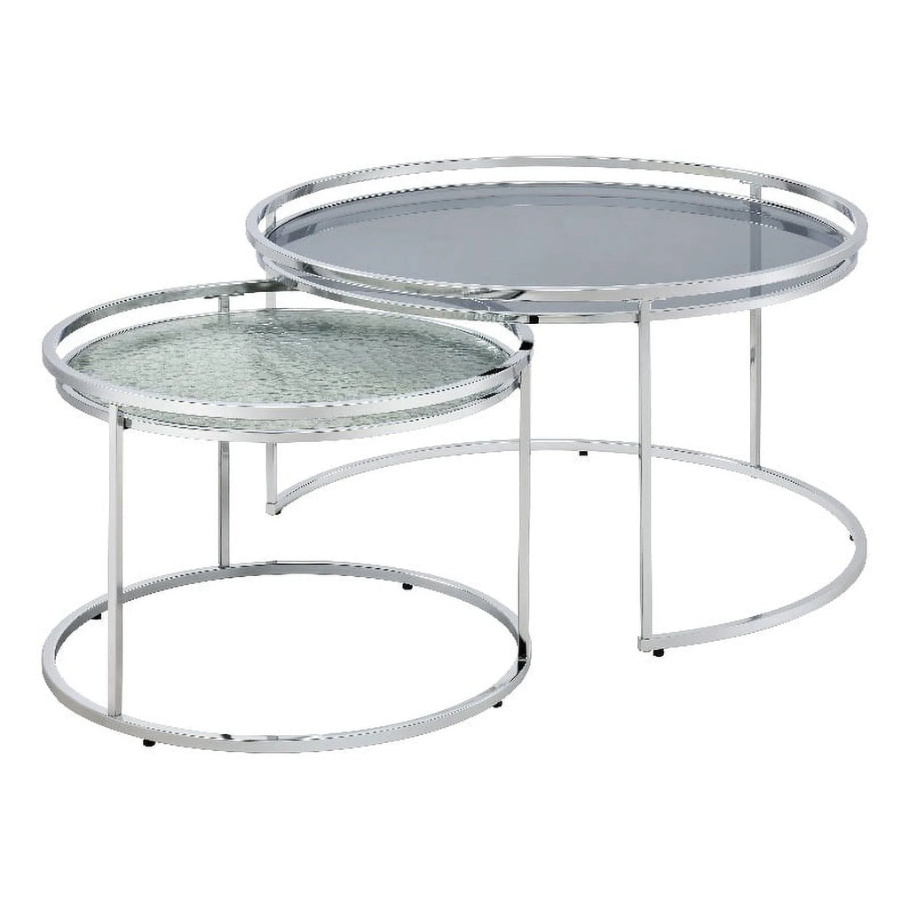 Gray Metal Glass Top 2-Piece Nesting Tables Set B669360