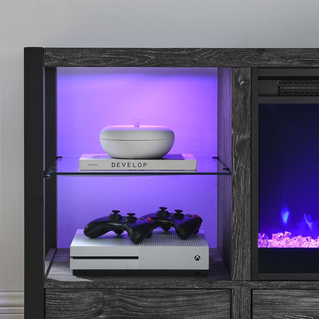 60 Inch Electric Fireplace Media TV Stand with LED Lights H69648
