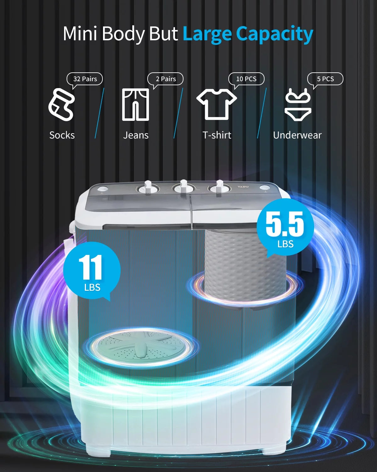 16.5lbs Portable Twin Tub Washing Machine J155