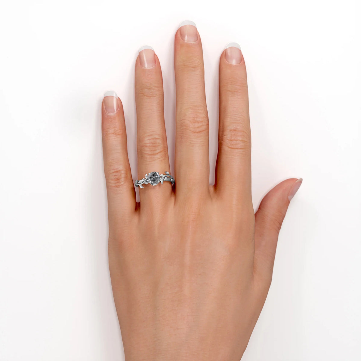 0.5 Carat Salt And Pepper Diamond Engagement Ring In 18K White Gold Plating Over Silver M1543
