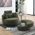 Oversized Swivel Chair with Storage Ottoman and 4 Pillows, Teddy Fabric G219