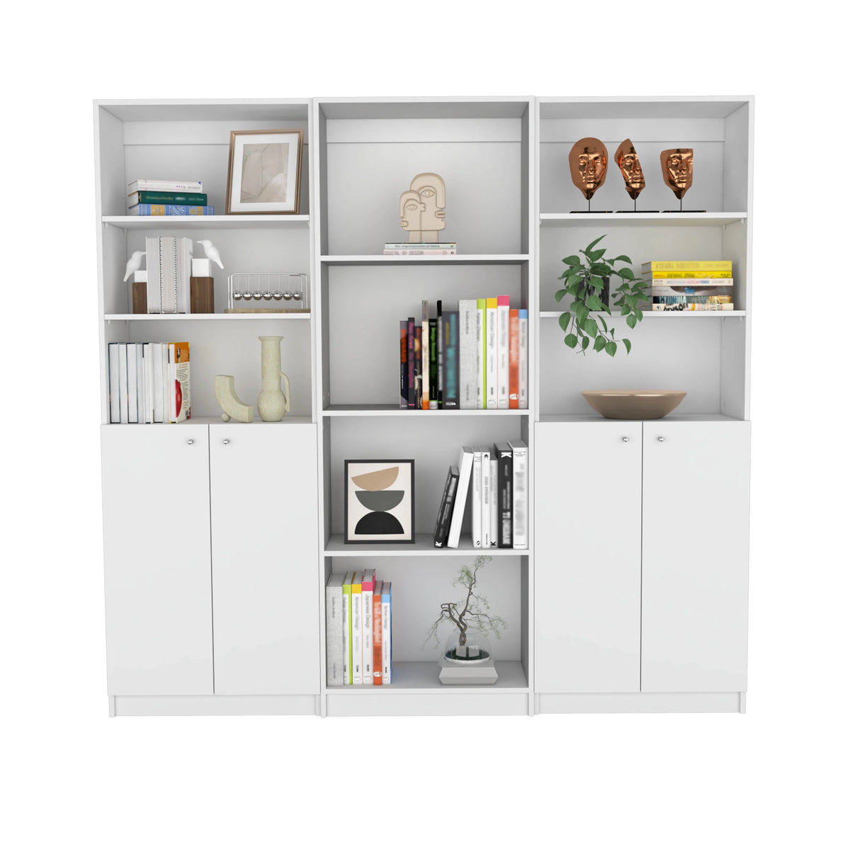 White 3 Piece Living Room Set with 3 Bookcases Y424