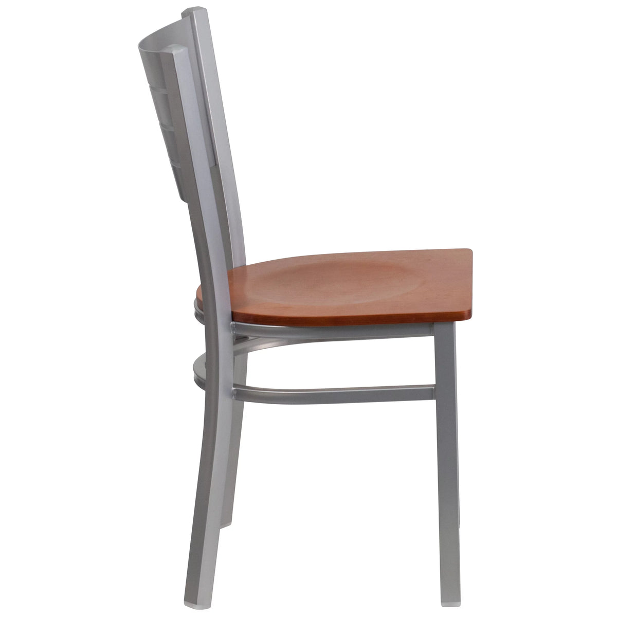 Silver Slat Back Metal Restaurant Chair Q31978