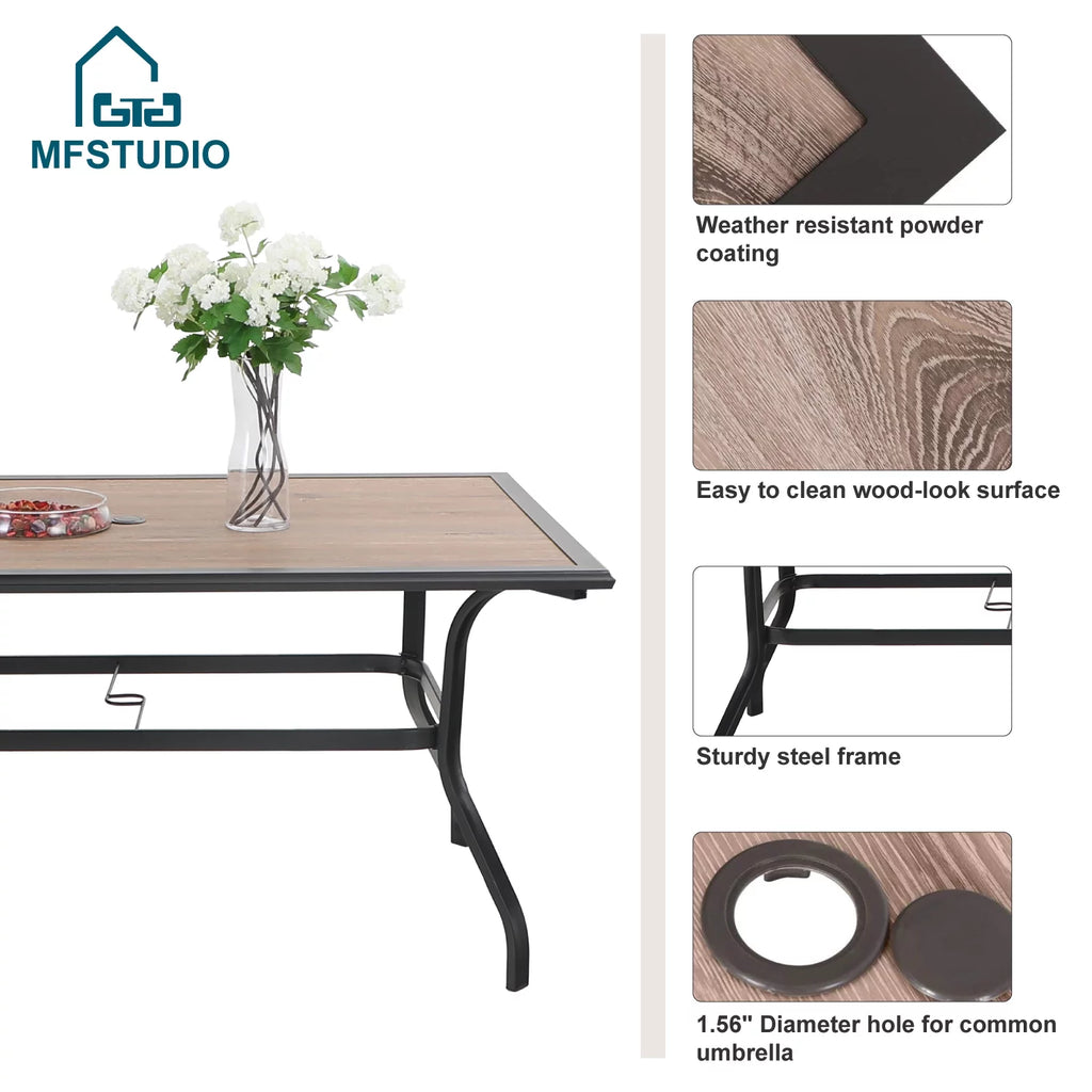 7 Pieces Outdoor Patio Dining Set with 6 Chairs & Steel Frame Table B17854