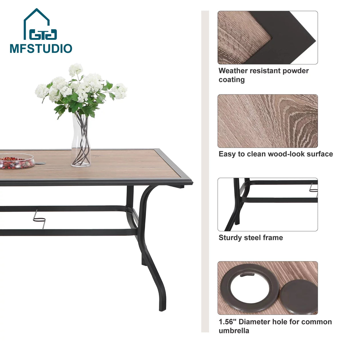 7 Pieces Outdoor Patio Dining Set with 6 Chairs & Steel Frame Table B17854