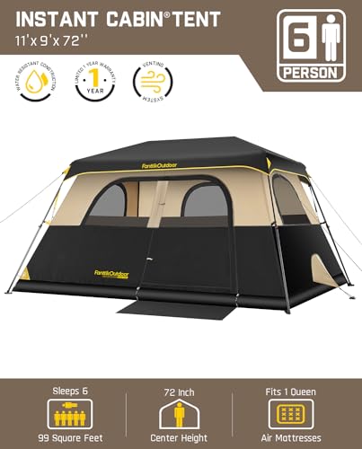 Khaki Instant Cabin Tent with Rainfly & Carry Bag R783