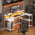 Black L-Shaped Gaming Desk with LED Lights & Power Outlets Z99529