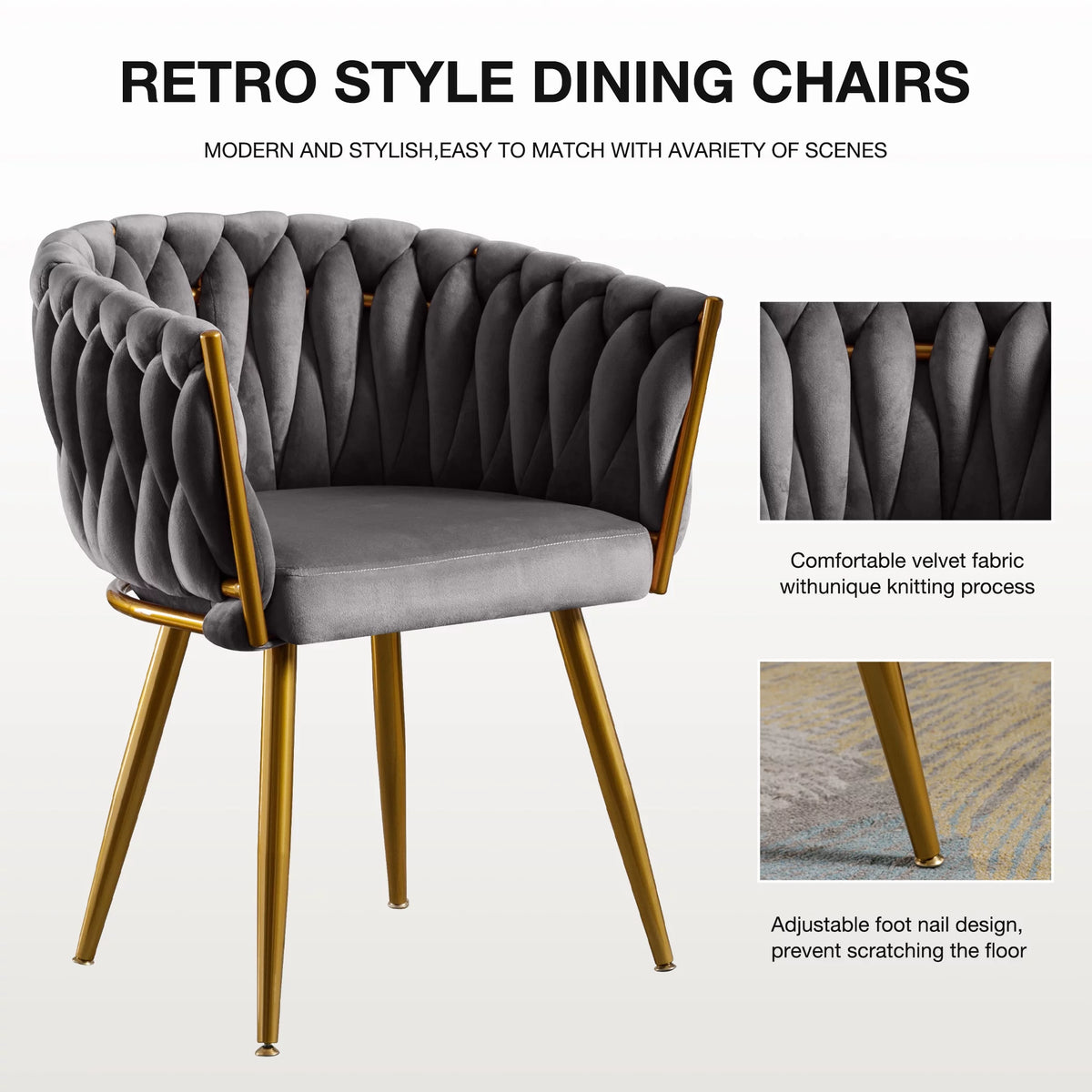 Velvet Dining Chairs Set of 2 Dark Grey F58455