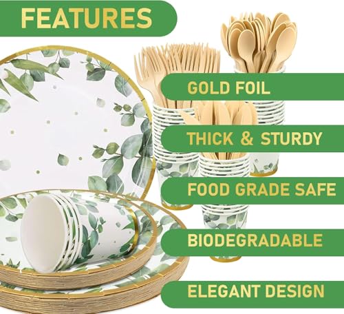 350 Pcs Sage Green Disposable Paper Dinnerware Set E513