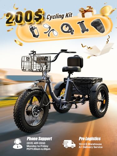 Electric Tricycle 20" Fat Tire 3 Wheel Folding with Large Rear Basket W100
