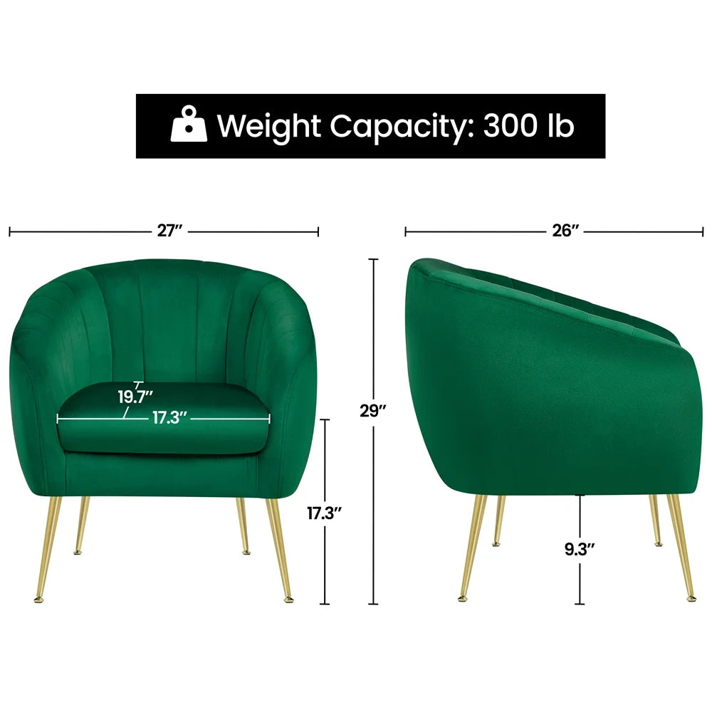 Green Channel Tufted Accent Armchair with Gold Metal Legs U243937