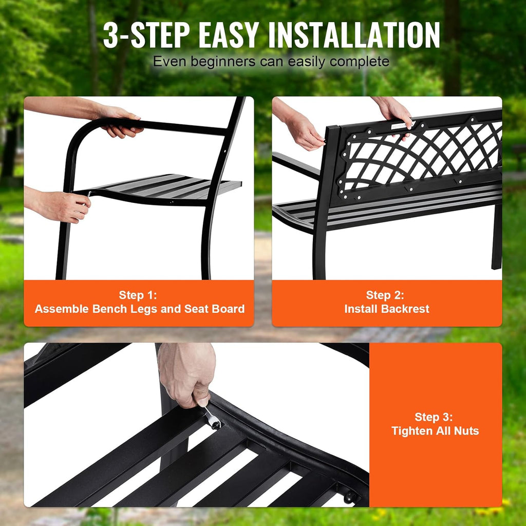 46 inches Metal Garden Bench with Backrest and Armrests G3630
