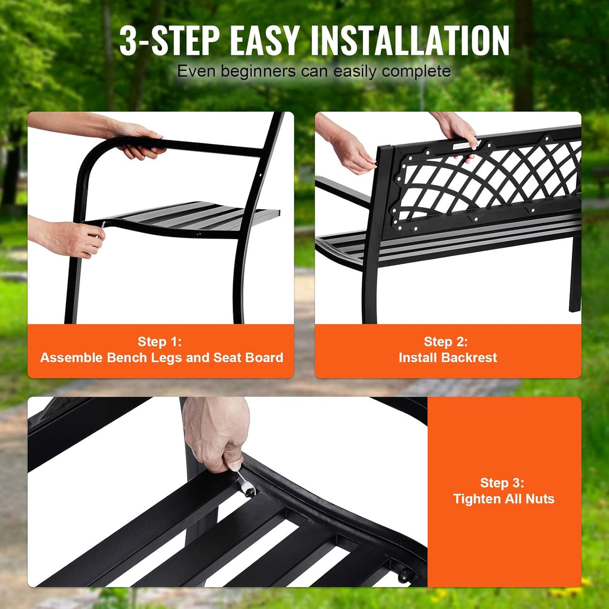 46 inches Metal Garden Bench with Backrest and Armrests G3630