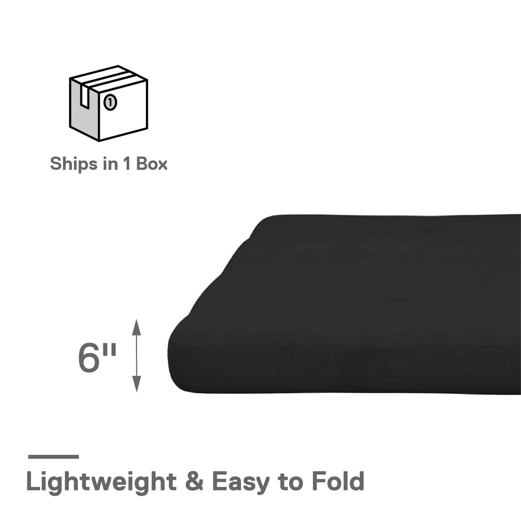 6-Inch Futon Mattress with Tufted Cover, Full, Light Gray Linen H397492
