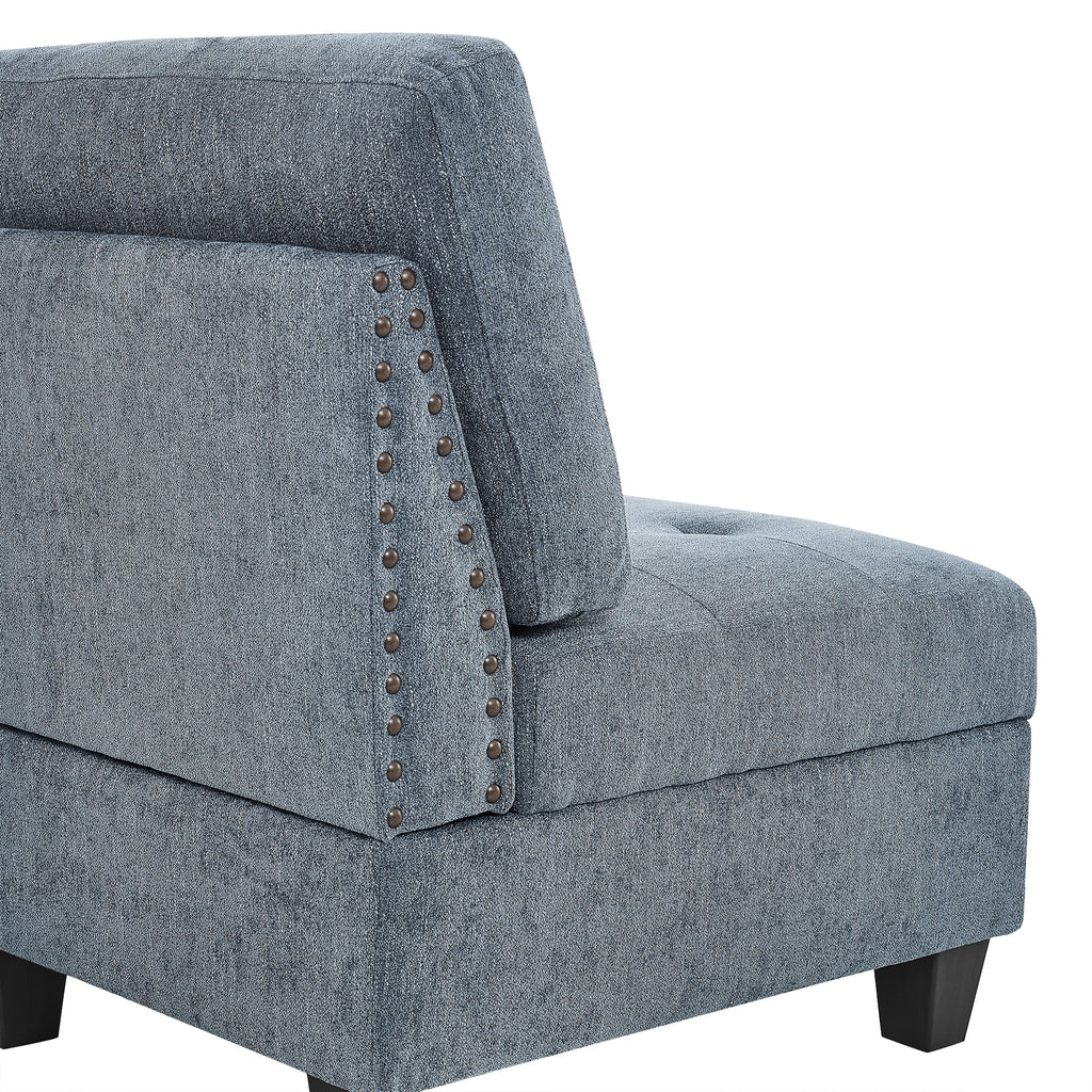 U Shape Modular Sectional Sofa with Seven Single Chair, Four Corner and One Ottoman, Navy Blue P66005