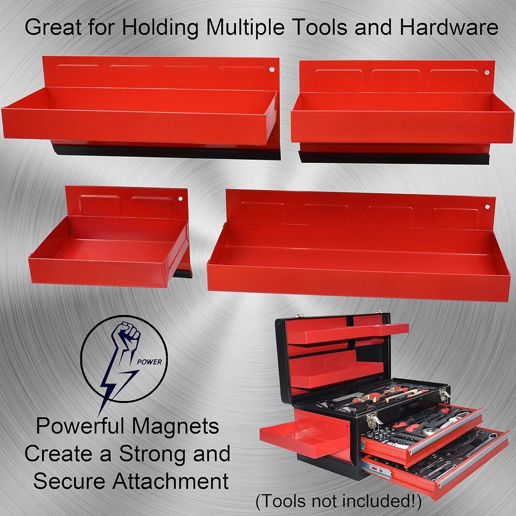 Magnetic Shelf 4-Pcs Set - Red Metal Tool Box with Strong Magnets - Pack of 2 M233182