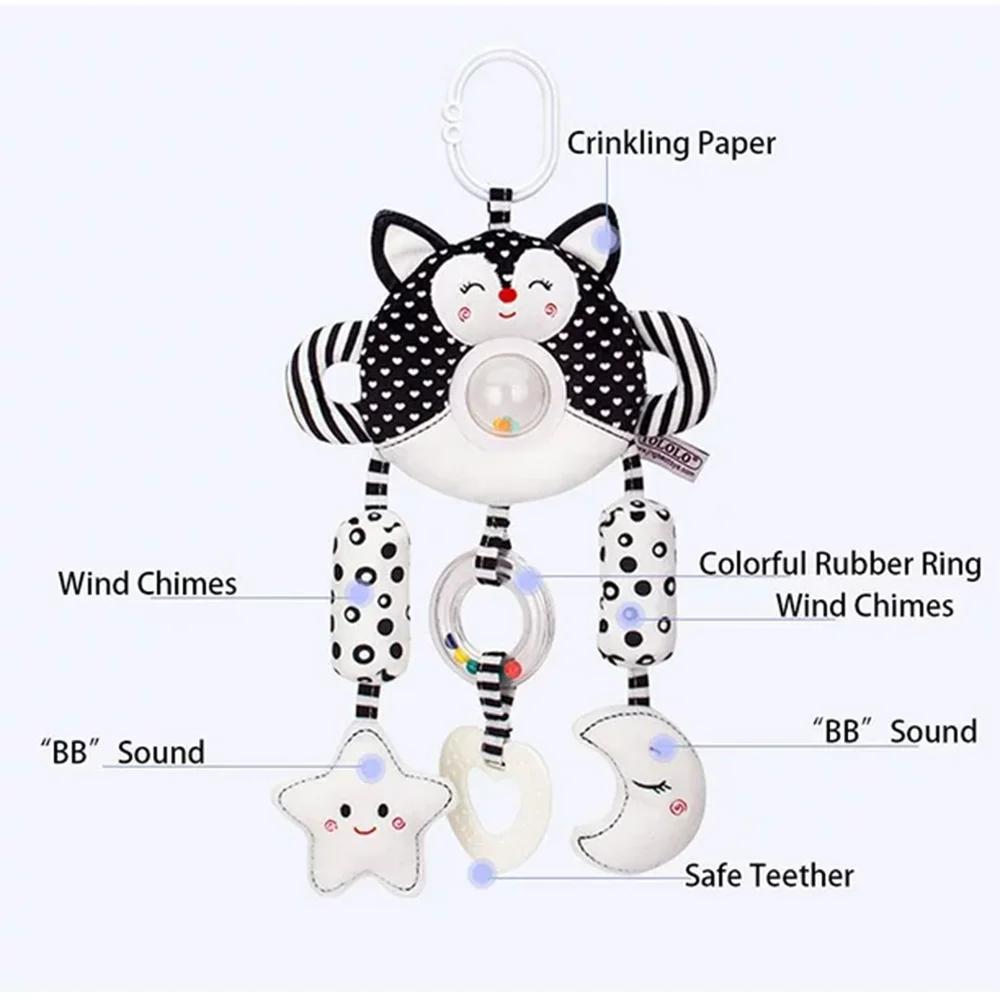 High Contrast Black and White Soft Plush Baby Rattle Toys G8980