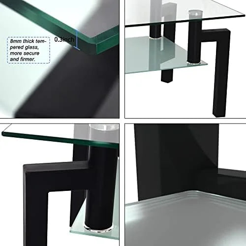Glass Coffee Table Set of 3 Black Tempered Glass A7504
