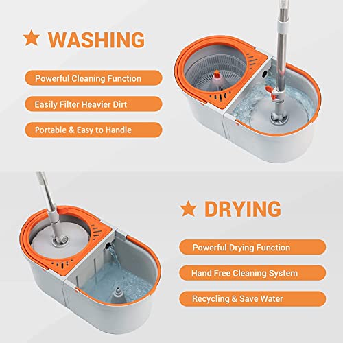 4 Reusable Microfiber Mop Heads Mop and Bucket with Wringer Set V1902