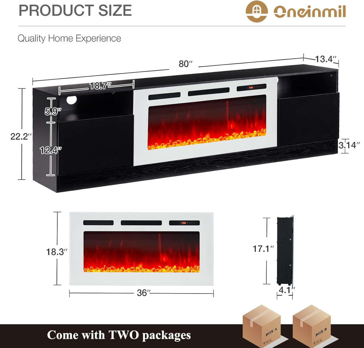 Black 79 inch Fireplace TV Stand with Electric Fireplace M1368