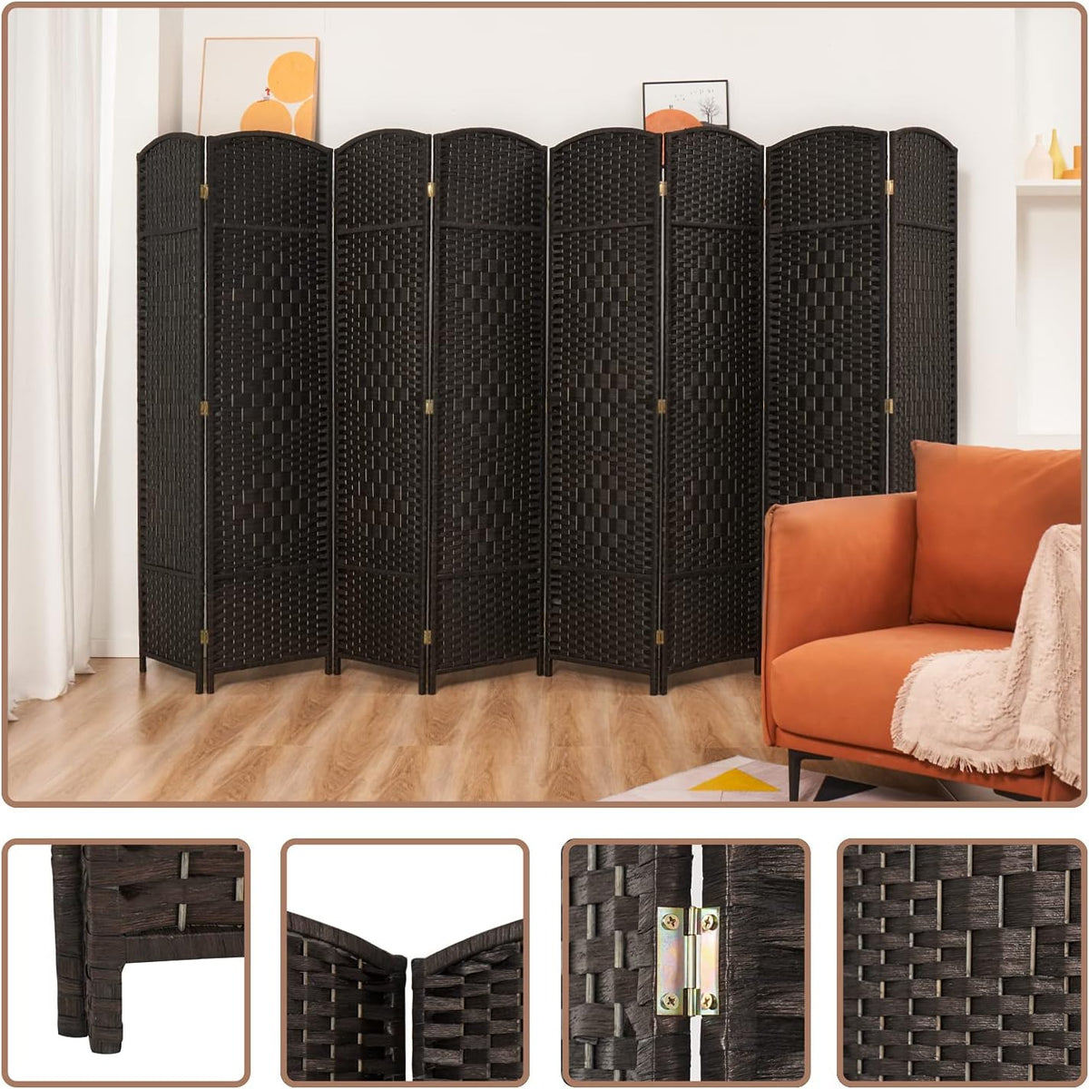Coffee 8-Panel Tall Folding Privacy Screen M660