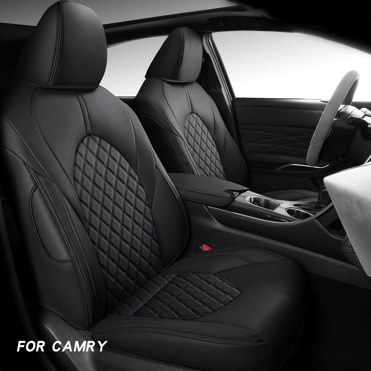 Full Coverage Faux Leather Car Seat Covers Full Set Black K982265