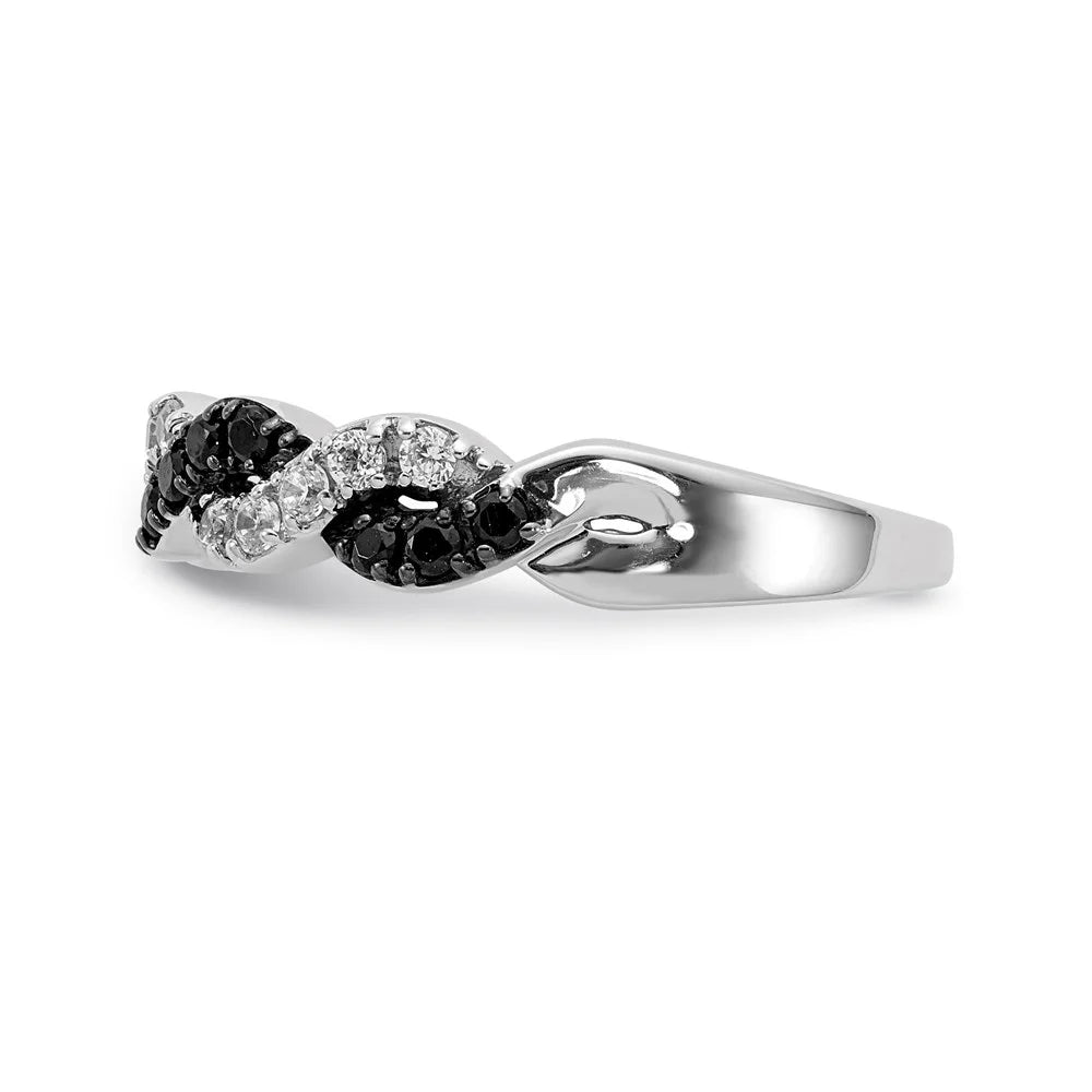 14kt White Gold Black White Diamond Twist Ring S3113