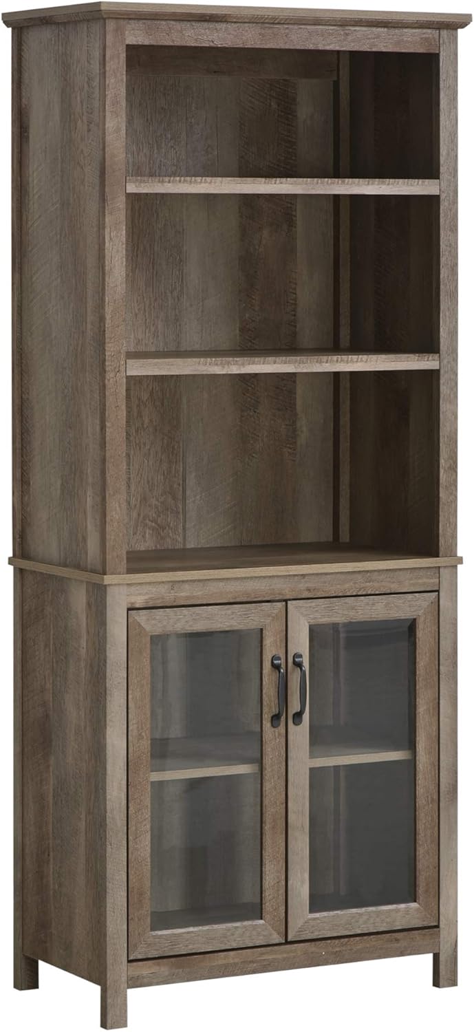 71 Bookcase Storage Hutch Cabinet with Adjustable Shelves and Glass Doors D9067