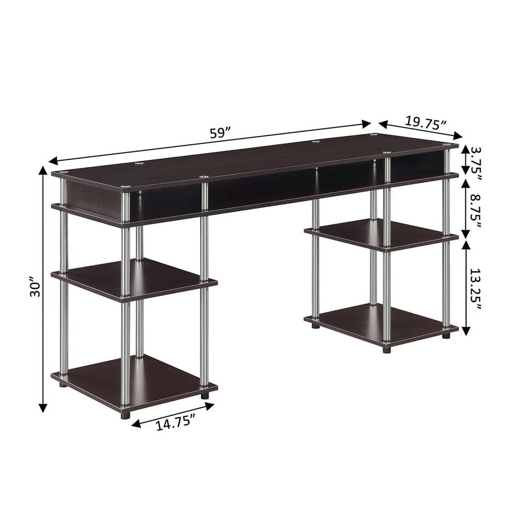 Espresso Wood Student Desk with Shelves T315