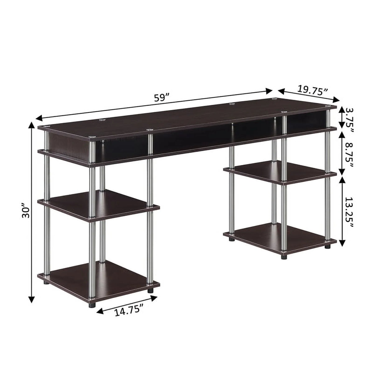 Espresso Wood Student Desk with Shelves T315