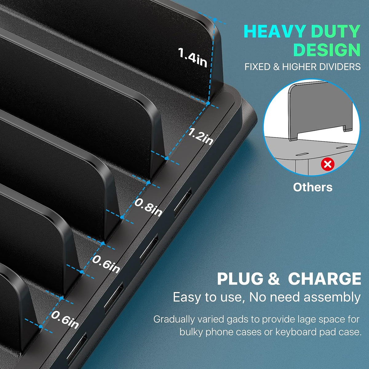 60W 12A 6 USB Ports Charging Station with Mixed Cables, Pack of 2 O670