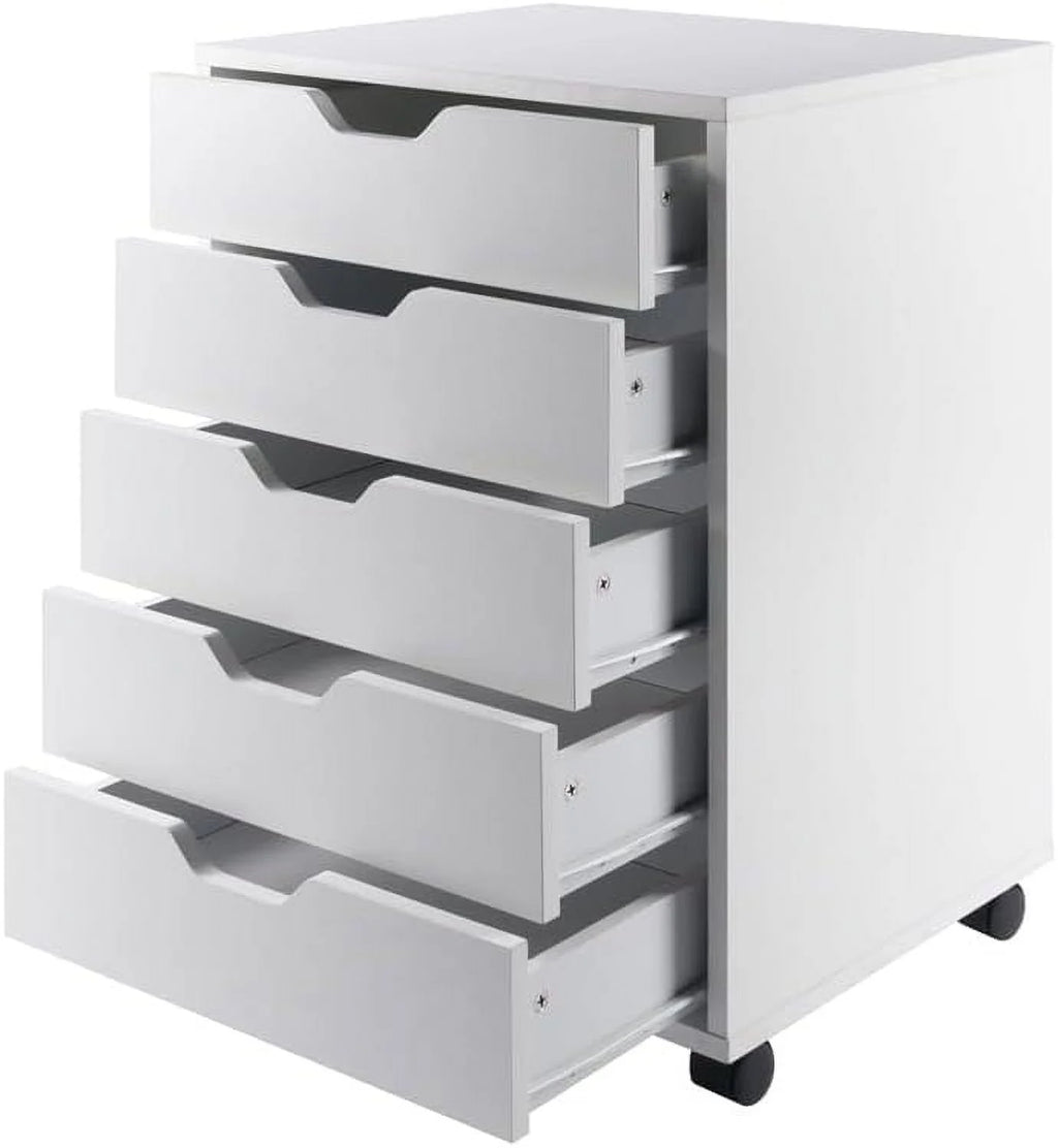 White 5 Drawer Wood File Cabinet C117