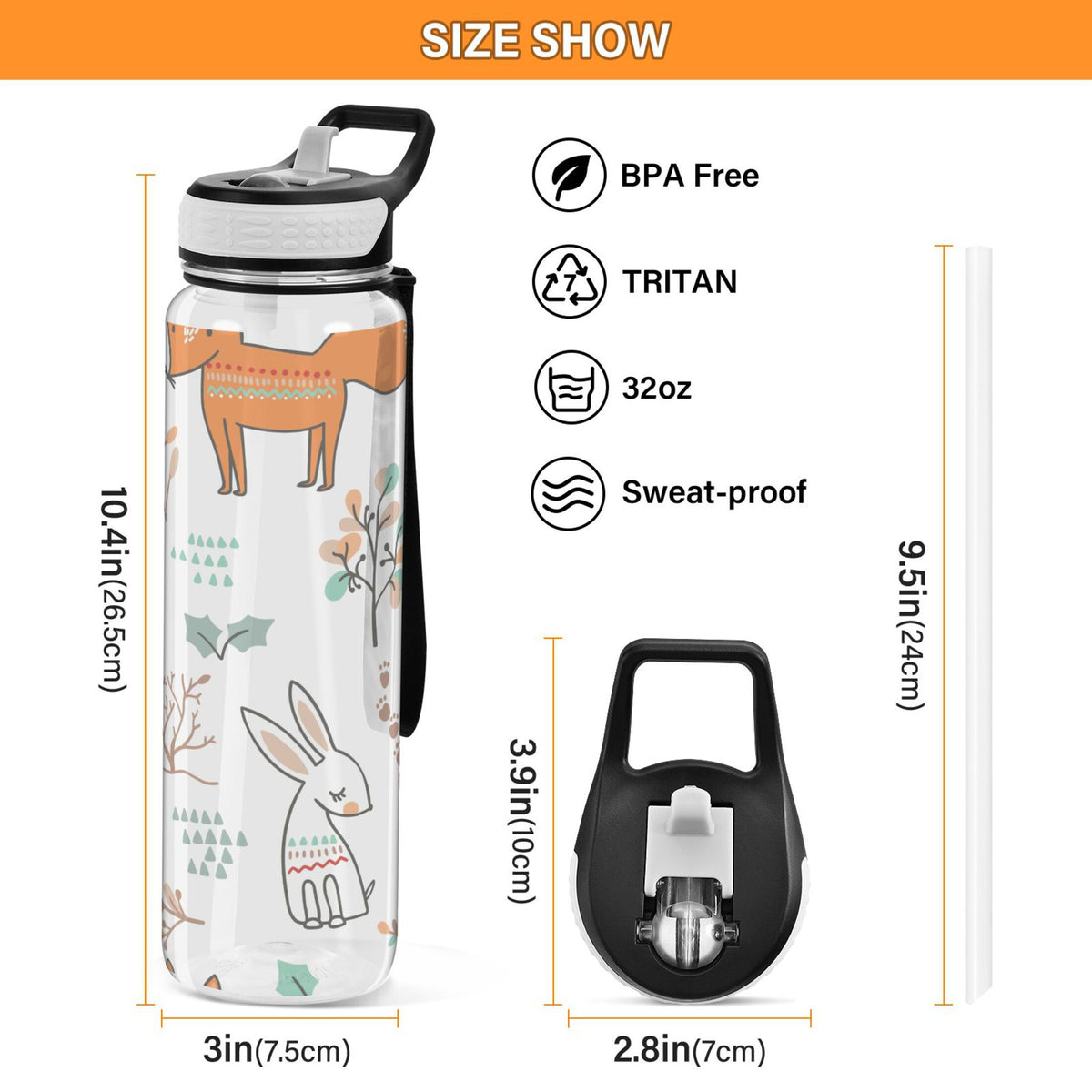 32oz Tritan Leakproof Clear Water Bottle with Straw Q9996