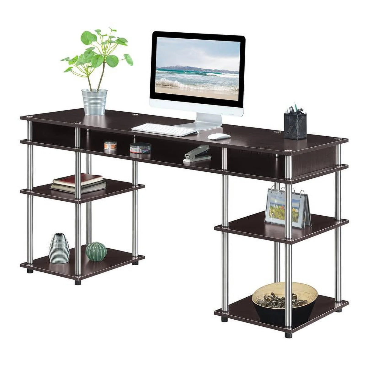 Espresso Wood Student Desk with Shelves T315