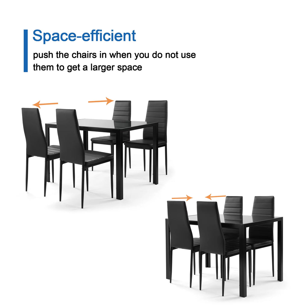 5 Pieces Tempered Glass Dining Table Set with 4 Faux Leather Chairs S3438