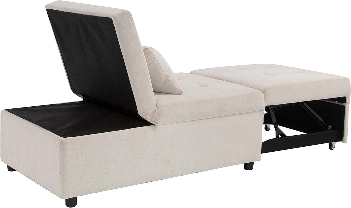Beige Folding Ottoman Sleeper Sofa Bed J232363