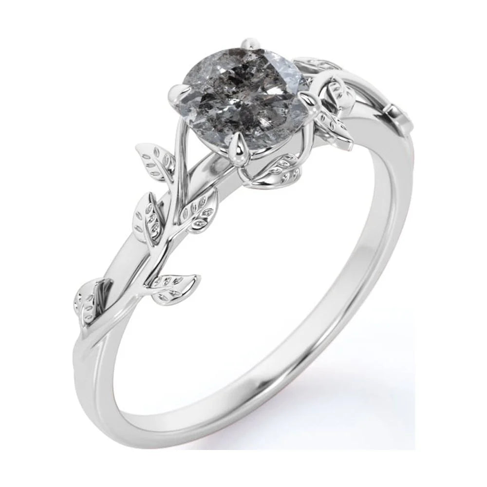 0.5 Carat Salt And Pepper Diamond Engagement Ring In 18K White Gold Plating Over Silver M1543