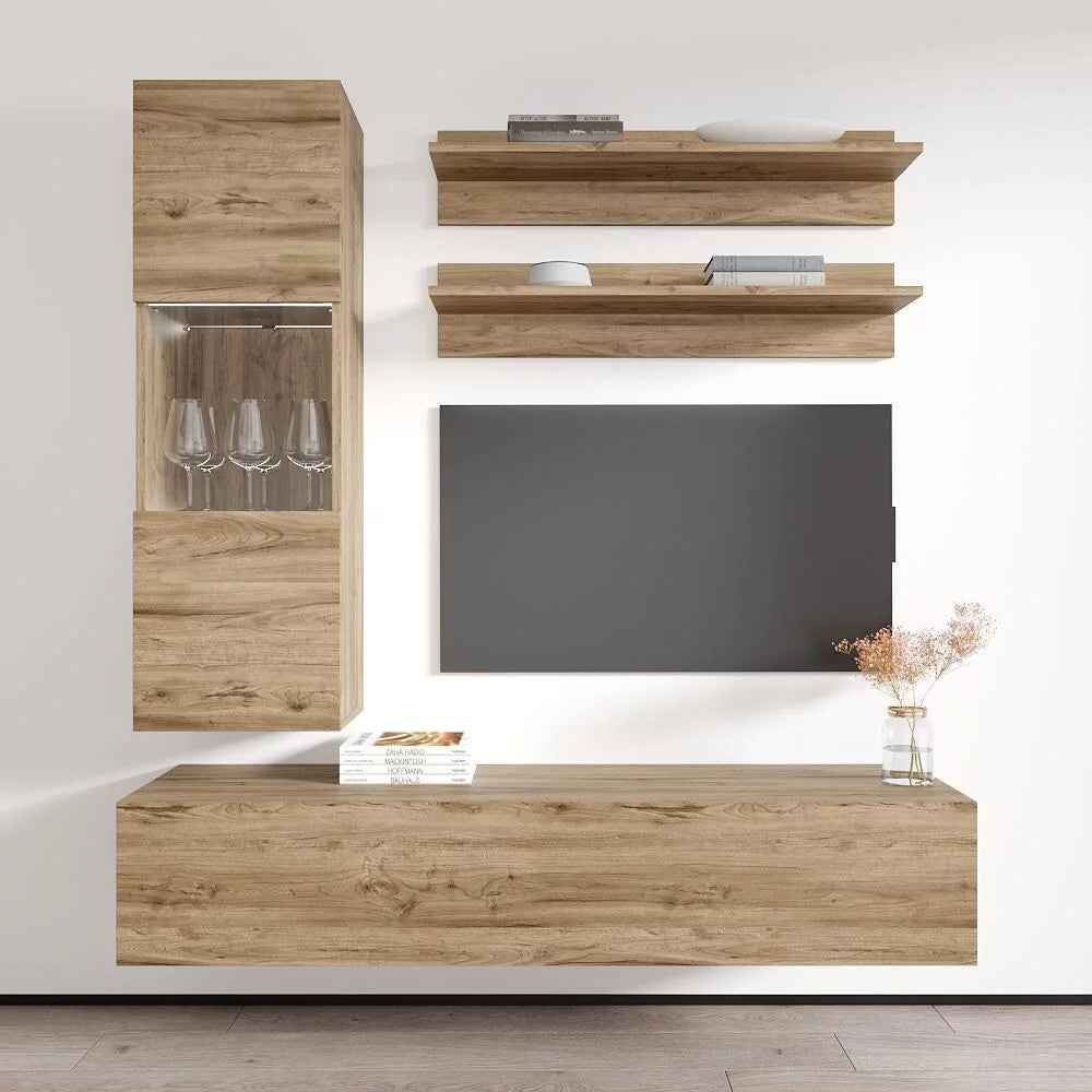 Oak Wall Mounted Floating Entertainment Center B95794