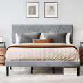 King Size Upholstered Platform Bed with Adjustable Headboard and Under-Bed Storage, Grey Y36779
