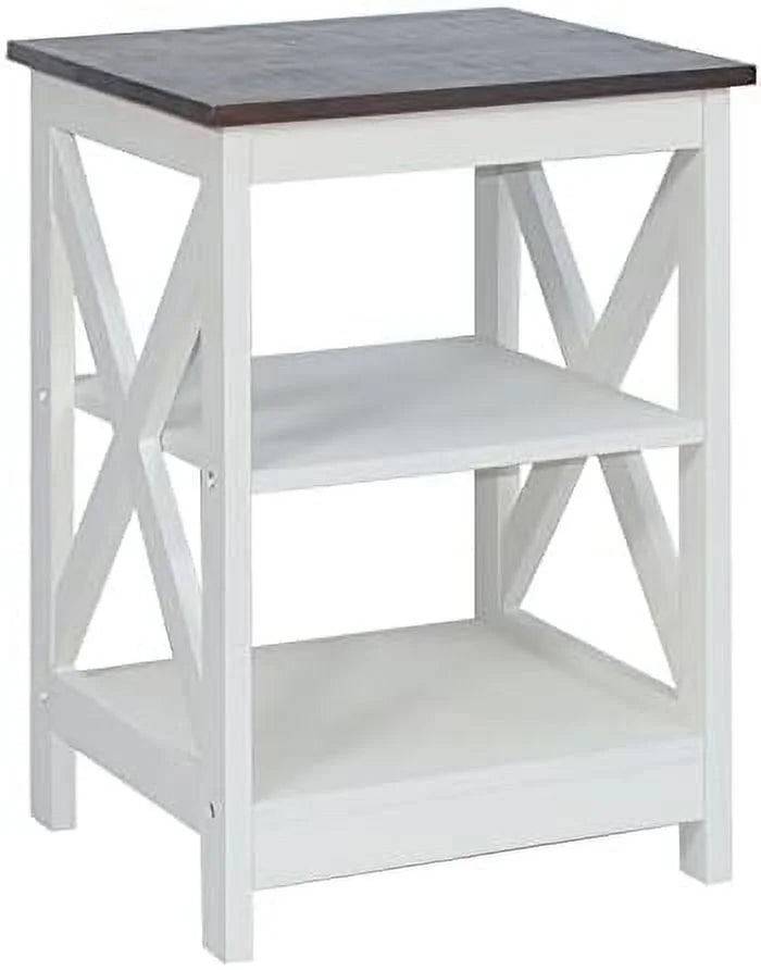 Modern Farmhouse Wood End Table with 3-Tier Vintage White R5741