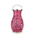 Fuschia Pink Decorative Woven Iron Pillar Candle Lantern with Glass Hurricane V265203