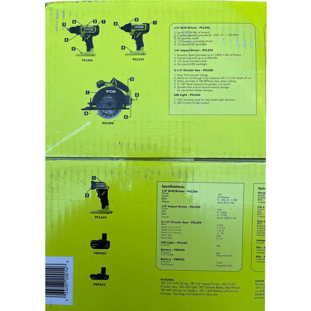 18V Cordless 4-Tool Combo Kit with 1.5 Ah Battery and 4.0 Ah Battery K77969