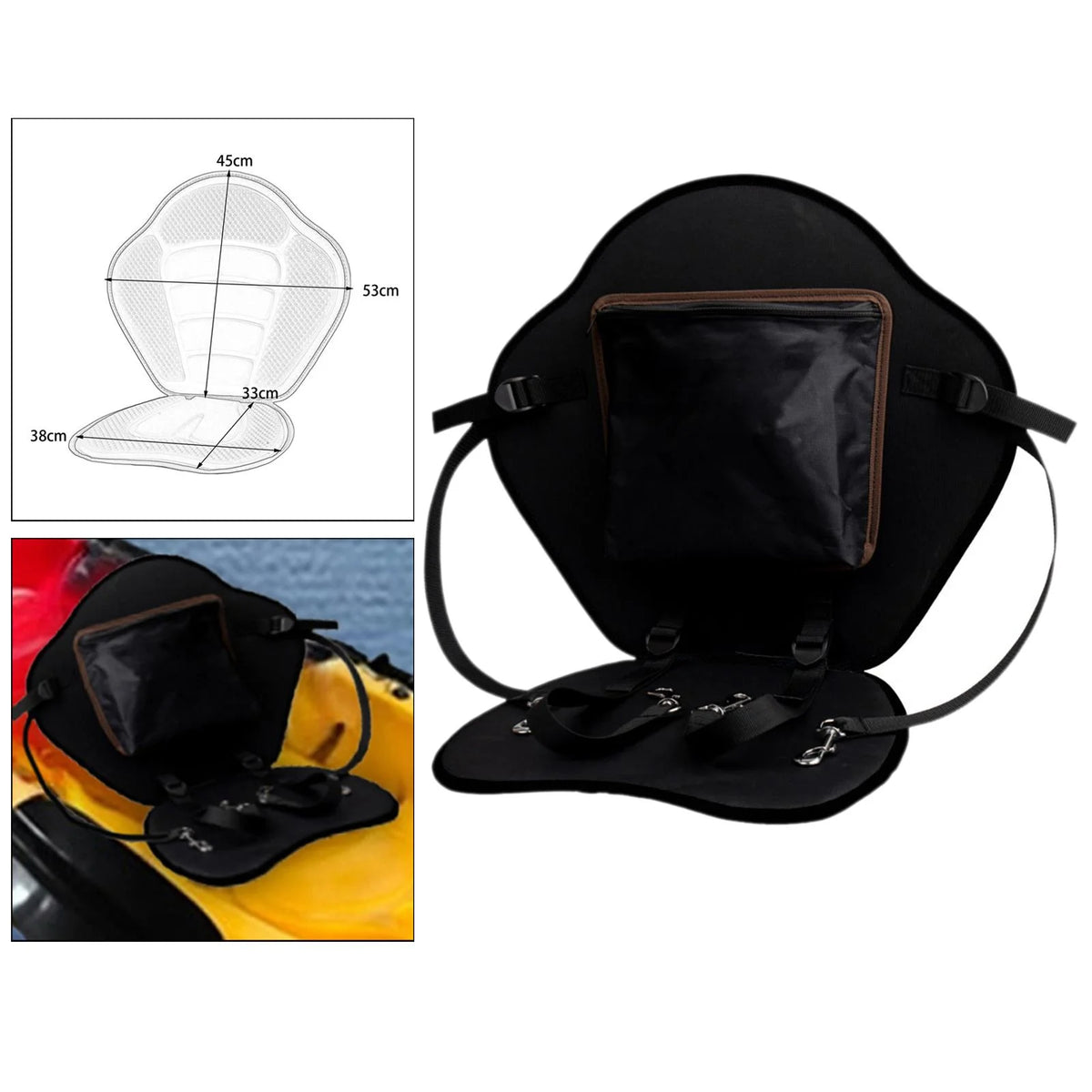 Black Padded Kayak Seat Cushion with Back Support Q68223