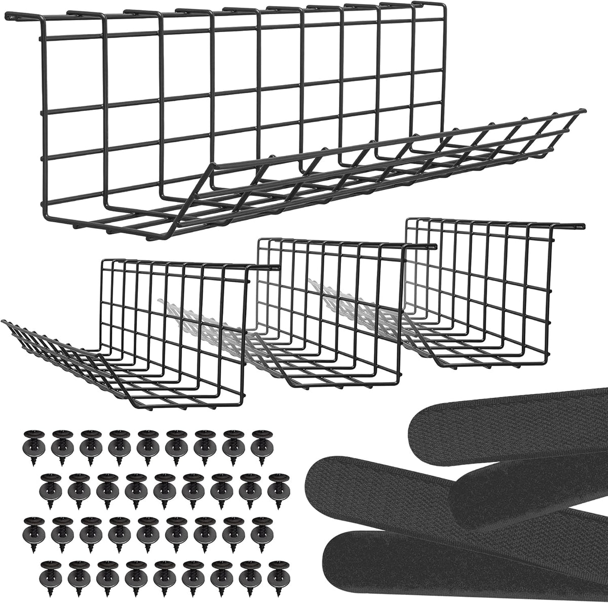 Black Under Desk Cable Management Tray Set of 4 O444